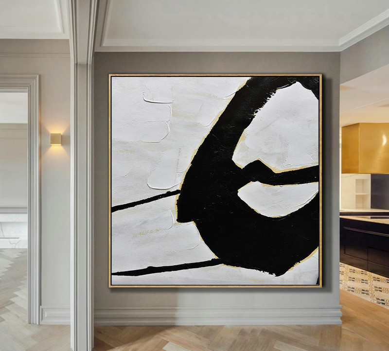 Hand Painted Extra Large Abstract Painting,Handmade Minimal Art Palette Knife Canvas Painting, Black White Beige - Extra Large Paintings